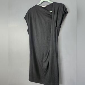 Helmut Lang Women's Medium Knee Length Wool Dress Twisted Asymmetrical Neckline